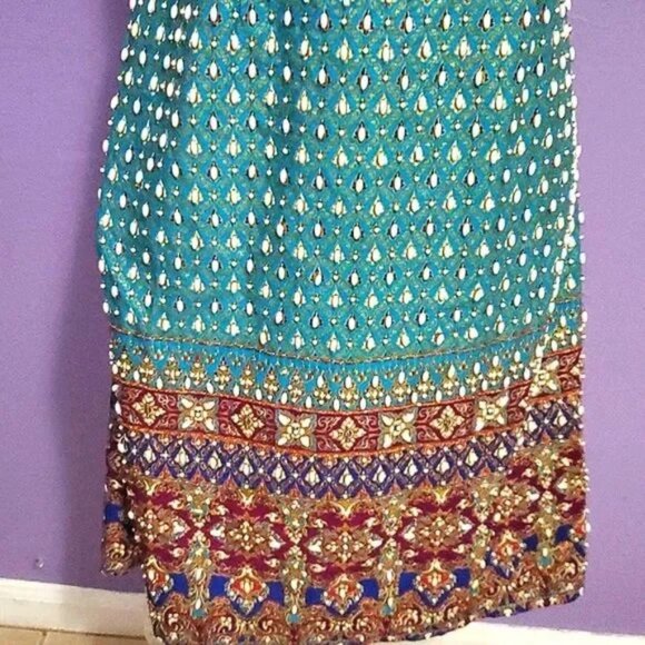 Shoreline Boho Gypsy Turquoise & Brown Beaded Princess Style Mini Dress - Picture 4 of 13